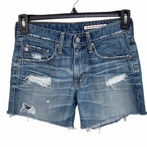 AG Adriano Goldschmied SZ 26R Jean Shorts Distressed Frayed Mid-Rise Zip-Fly